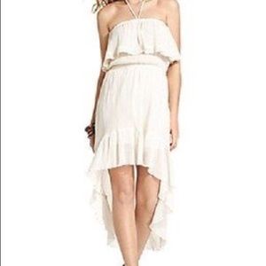 Gauzy off shoulder high low dress